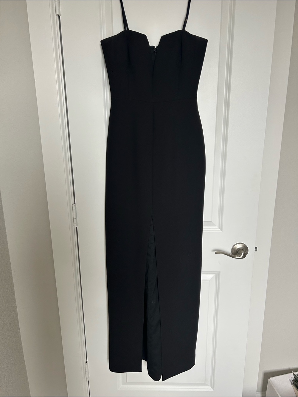 BCBGMaxAzria Black Strapless Column Gown with Front Slit